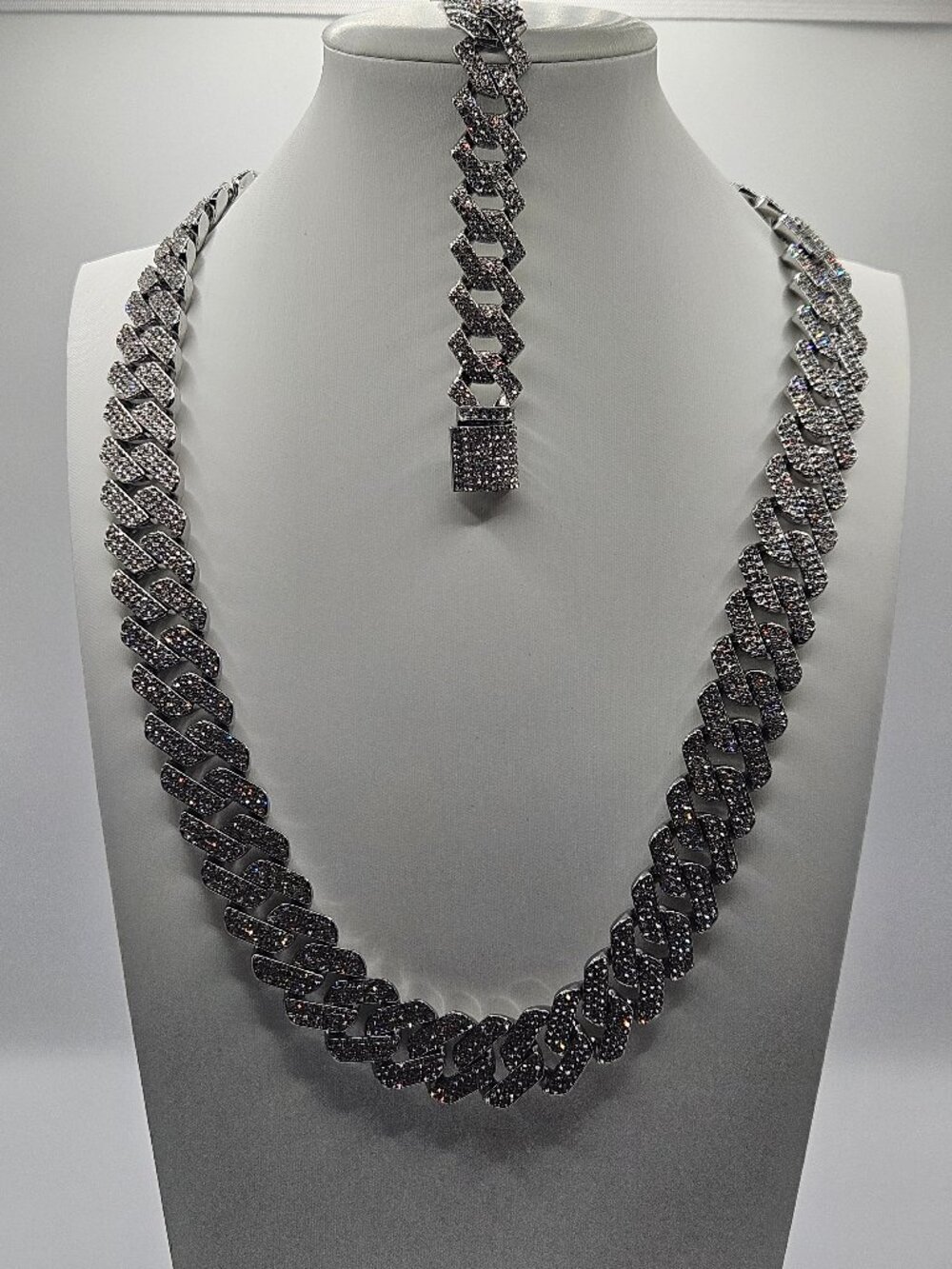 Cuban Link Chain & Bracelet Set AAA CZ - 18mm Chain, 15mm Bracelet, 236g
